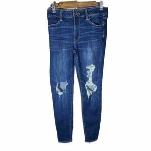 American Eagle High Rise Jegging Distressed Dark‎ Wash size 8